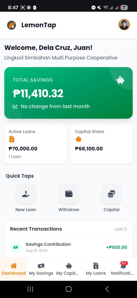 LemonTap App Interface